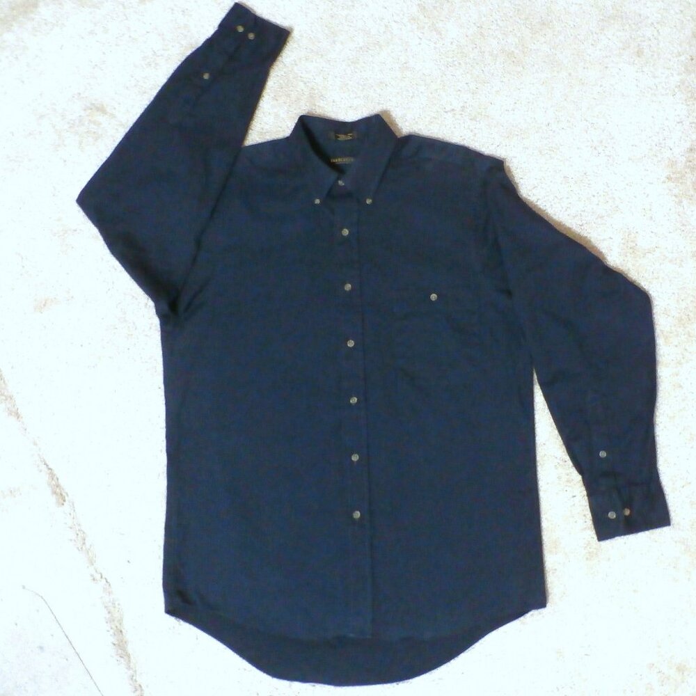 VAN HEUSEN Size 16 (34/35) Long Sleeve Shirt Navy Button Down,Like-New Condition